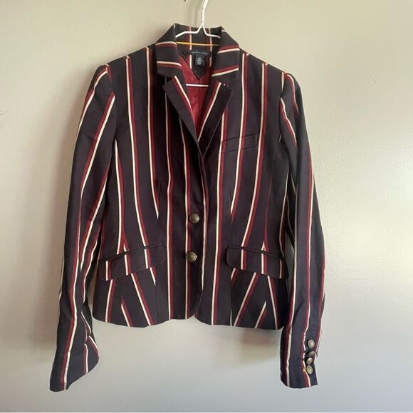 Tommy Hilfiger Navy blue Red white stripe blazer jacket size 2 women’s dog print